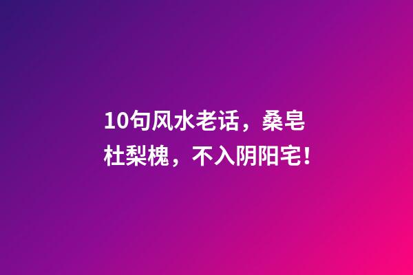 10句风水老话，桑皂杜梨槐，不入阴阳宅！