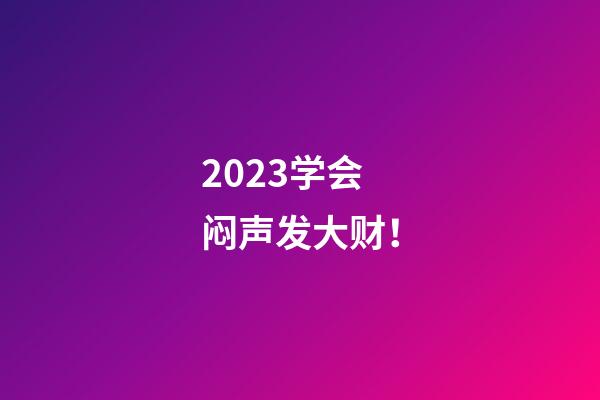 2023学会闷声发大财！