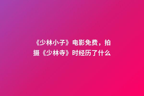 《少林小子》电影免费，拍摄《少林寺》时经历了什么-第1张-观点-玄机派
