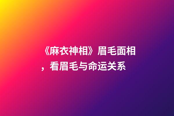 《麻衣神相》眉毛面相，看眉毛与命运关系