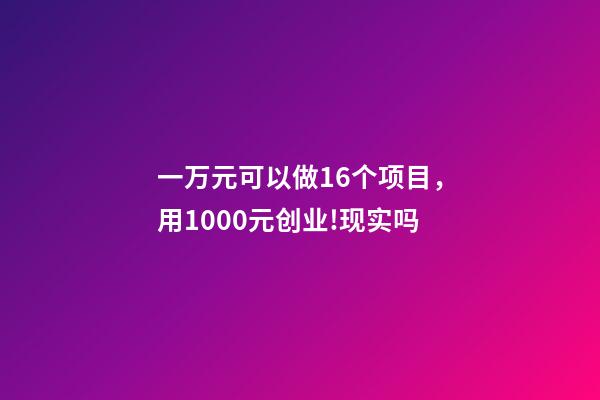 一万元可以做16个项目，用1000元创业!现实吗-第1张-观点-玄机派