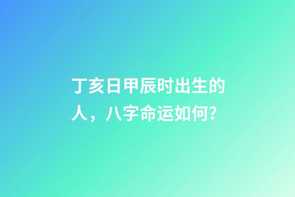 丁亥日甲辰时出生的人，八字命运如何？