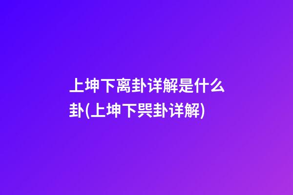 上坤下离卦详解是什么卦(上坤下巺卦详解)