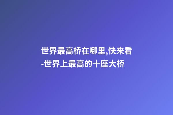 世界最高桥在哪里,快来看-世界上最高的十座大桥-第1张-观点-玄机派