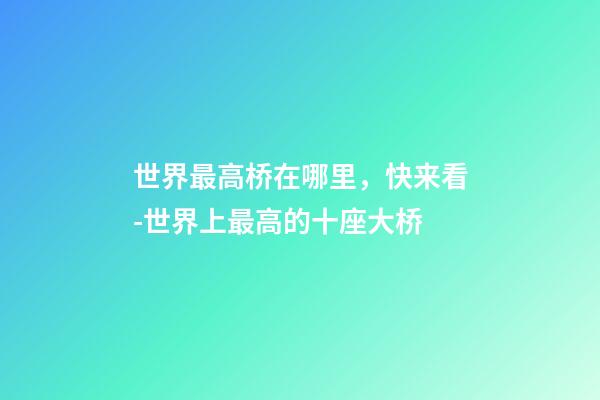 世界最高桥在哪里，快来看-世界上最高的十座大桥-第1张-观点-玄机派