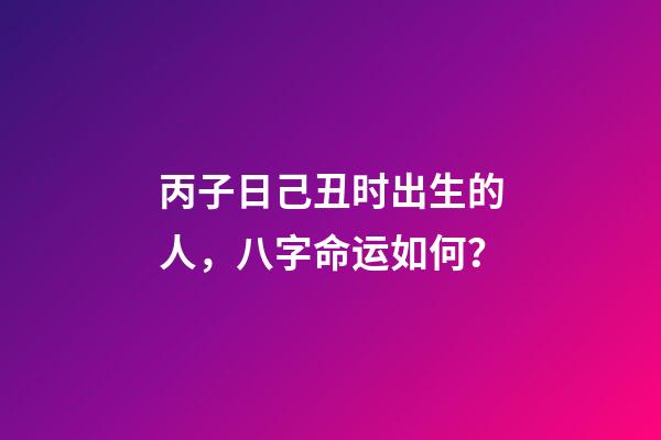 丙子日己丑时出生的人，八字命运如何？