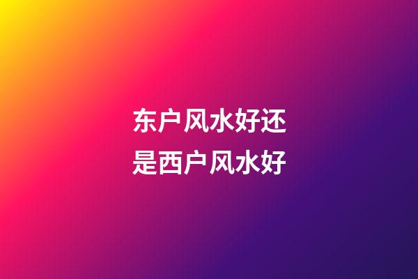 东户风水好还是西户风水好