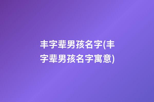 丰字辈男孩名字(丰字辈男孩名字寓意)