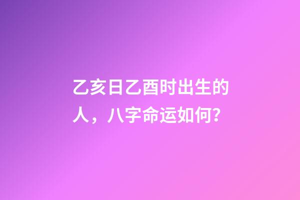乙亥日乙酉时出生的人，八字命运如何？