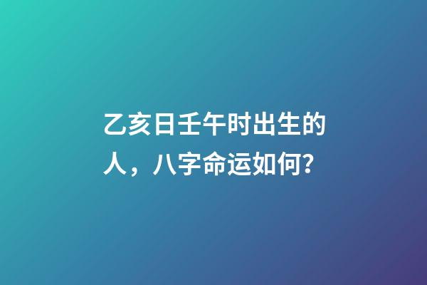 乙亥日壬午时出生的人，八字命运如何？
