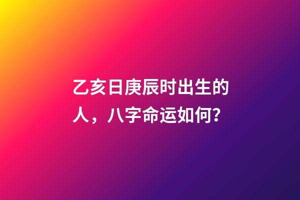 乙亥日庚辰时出生的人，八字命运如何？