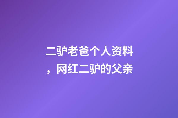 二驴老爸个人资料，网红二驴的父亲-第1张-观点-玄机派