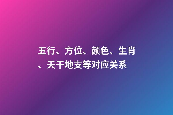 五行、方位、颜色、生肖、天干地支等对应关系