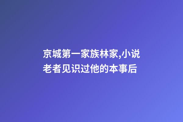 京城第一家族林家,小说老者见识过他的本事后-第1张-观点-玄机派