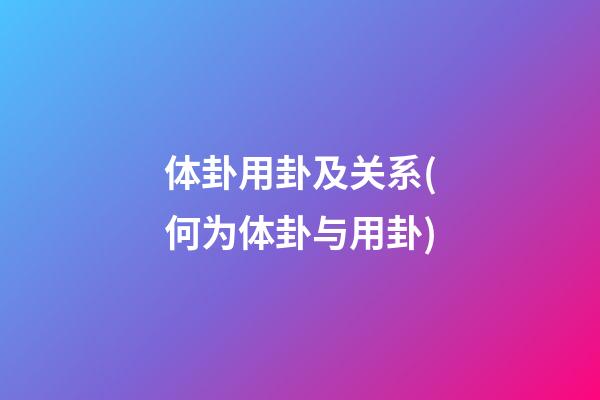 体卦用卦及关系(何为体卦与用卦)