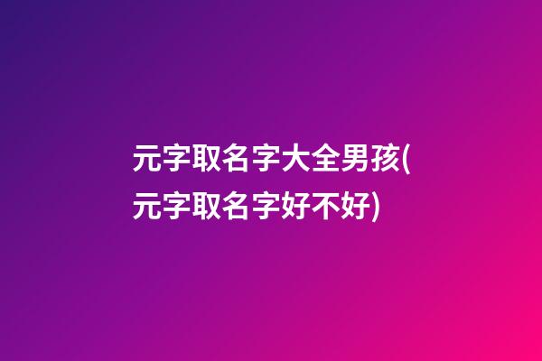 元字取名字大全男孩(元字取名字好不好)