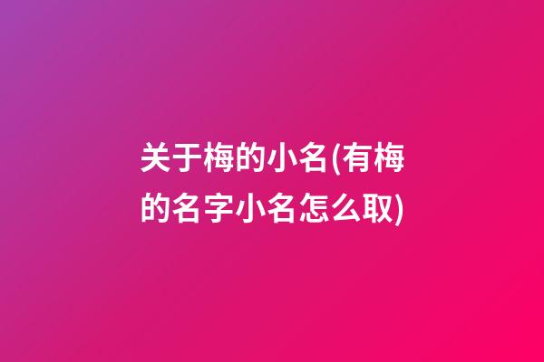 关于梅的小名(有梅的名字小名怎么取)