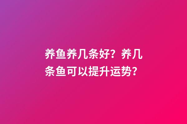 养鱼养几条好？养几条鱼可以提升运势？