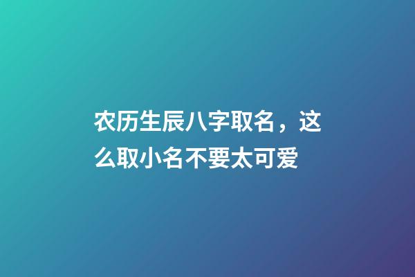 农历生辰八字取名，这么取小名不要太可爱
