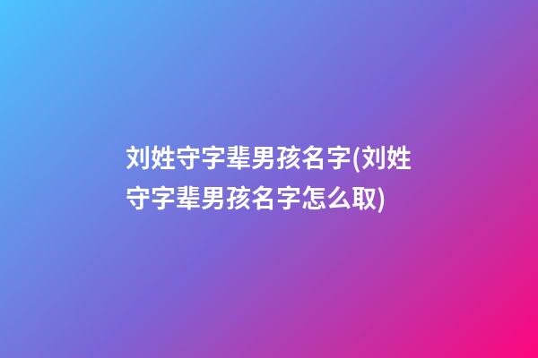 刘姓守字辈男孩名字(刘姓守字辈男孩名字怎么取)