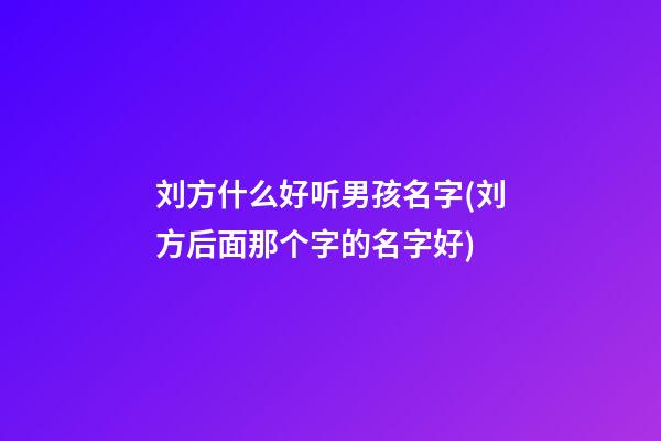 刘方什么好听男孩名字(刘方后面那个字的名字好)