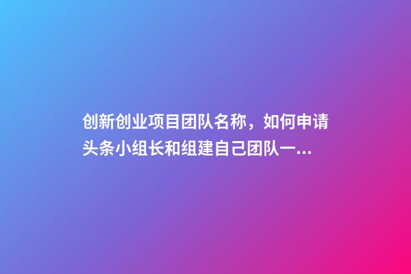 创新创业项目团队名称，如何申请头条小组长和组建自己团队一点浅谈-第1张-观点-玄机派