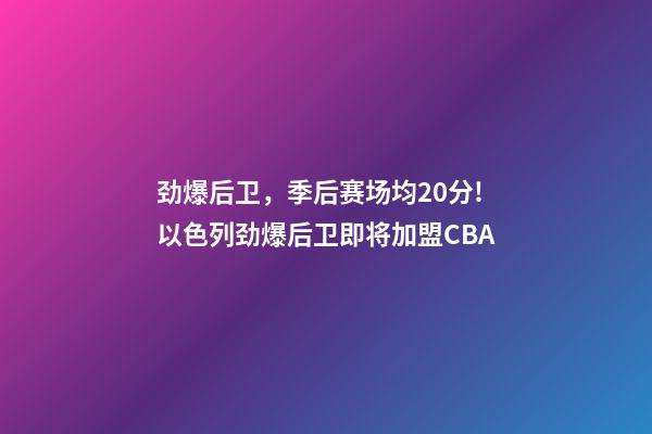 劲爆后卫，季后赛场均20分!以色列劲爆后卫即将加盟CBA-第1张-观点-玄机派