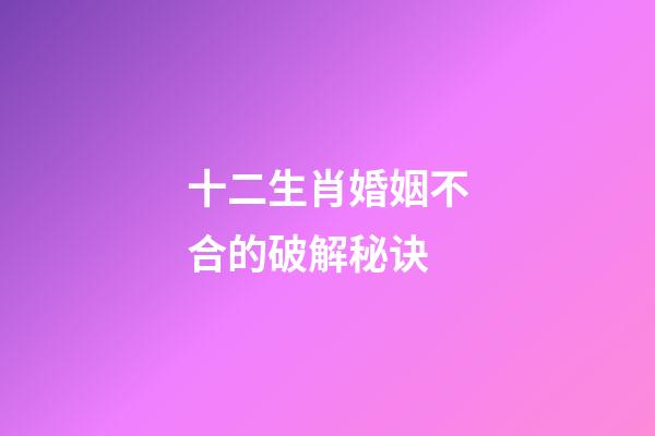 十二生肖婚姻不合的破解秘诀
