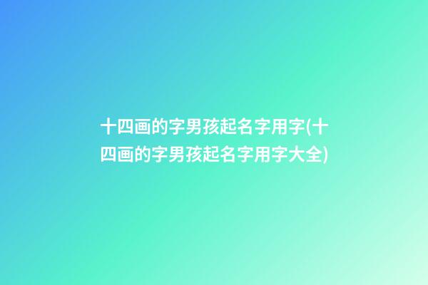 十四画的字男孩起名字用字(十四画的字男孩起名字用字大全)