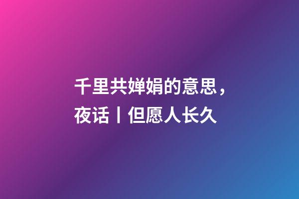 千里共婵娟的意思，夜话丨但愿人长久-第1张-观点-玄机派