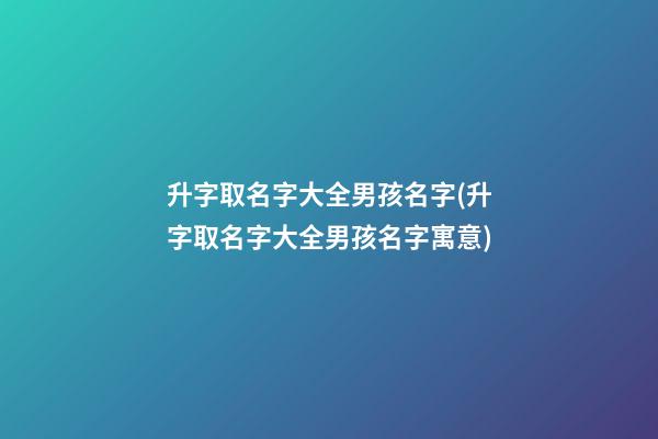 升字取名字大全男孩名字(升字取名字大全男孩名字寓意)