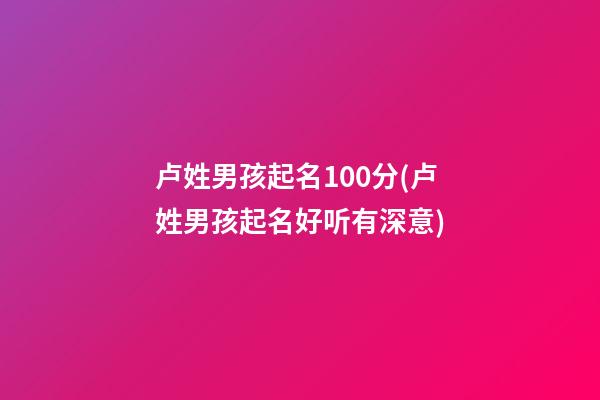 卢姓男孩起名100分(卢姓男孩起名好听有深意)