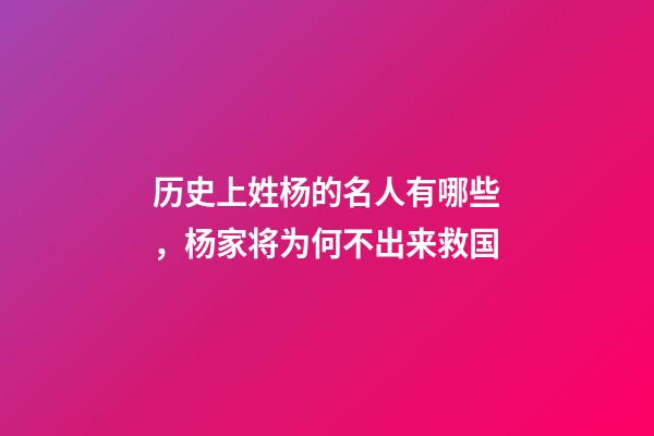 历史上姓杨的名人有哪些，杨家将为何不出来救国-第1张-观点-玄机派