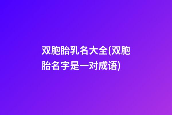 双胞胎乳名大全(双胞胎名字是一对成语)
