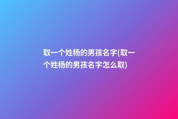取一个姓杨的男孩名字(取一个姓杨的男孩名字怎么取)