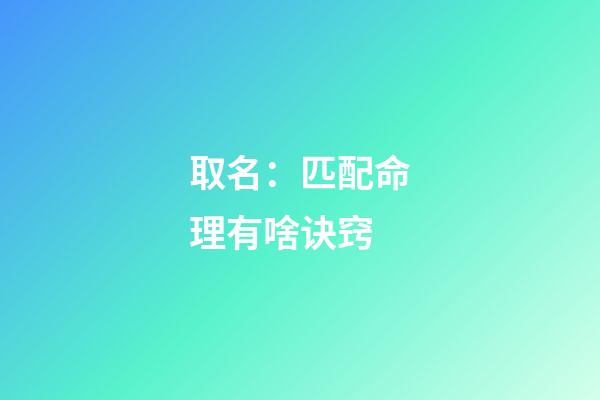 取名：匹配命理有啥诀窍