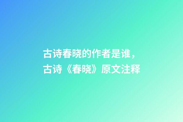 古诗春晓的作者是谁，古诗《春晓》原文注释-第1张-观点-玄机派