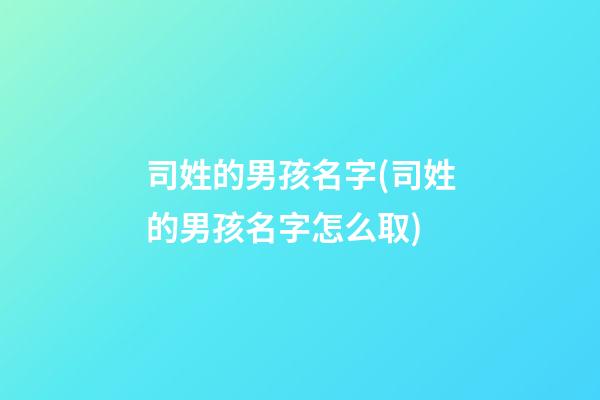 司姓的男孩名字(司姓的男孩名字怎么取)