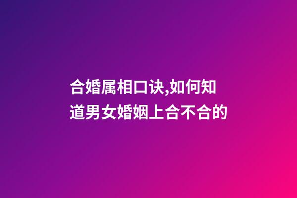 合婚属相口诀,如何知道男女婚姻上合不合的-第1张-观点-玄机派