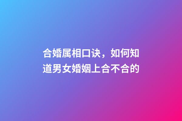 合婚属相口诀，如何知道男女婚姻上合不合的-第1张-观点-玄机派