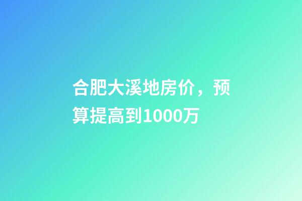 合肥大溪地房价，预算提高到1000万-第1张-观点-玄机派