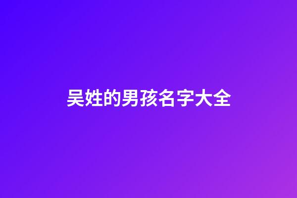 吴姓的男孩名字大全