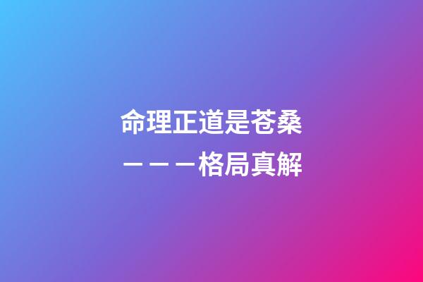 命理正道是苍桑－－－格局真解