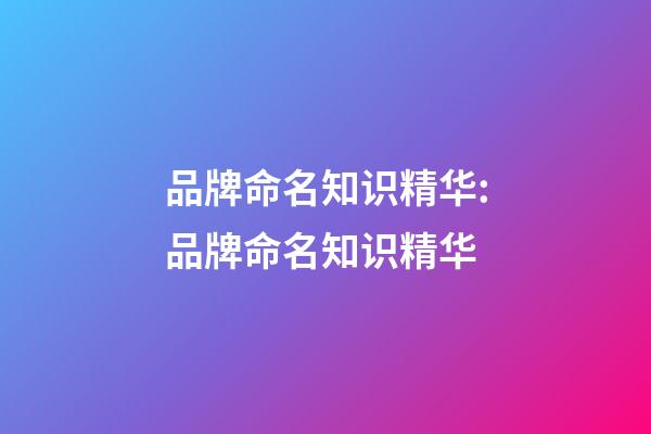 品牌命名知识精华:品牌命名知识精华-第1张-商标起名-玄机派