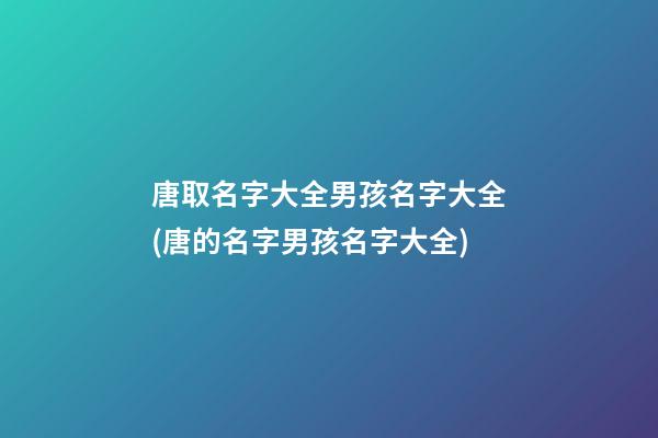 唐取名字大全男孩名字大全(唐的名字男孩名字大全)