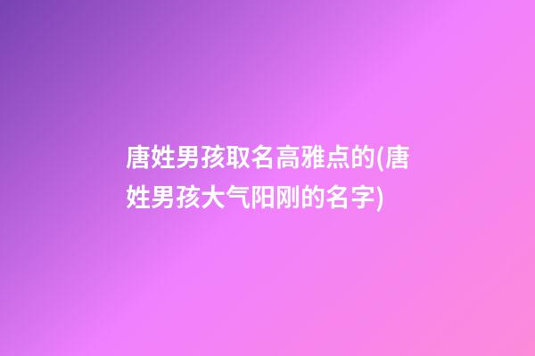 唐姓男孩取名高雅点的(唐姓男孩大气阳刚的名字)