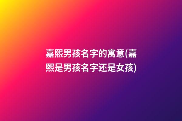 嘉熙男孩名字的寓意(嘉熙是男孩名字还是女孩)