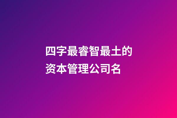四字最睿智最土的资本管理公司名-第1张-公司起名-玄机派