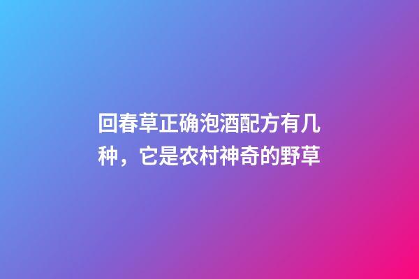 回春草正确泡酒配方有几种，它是农村神奇的野草-第1张-观点-玄机派