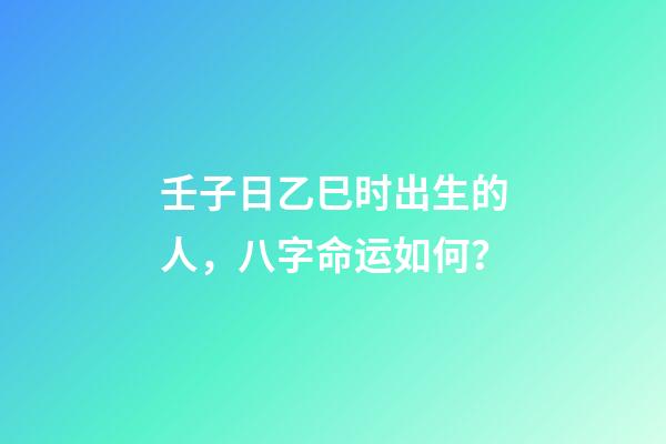 壬子日乙巳时出生的人，八字命运如何？